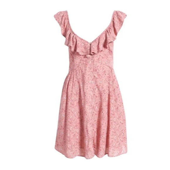 Madewell Floral Ruffle Neck Open Back Mini Dress in Vintage Quartz Size 4 NWT - Picture 3 of 12
